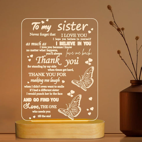 3D I Love You Sister LED Night Light Gift